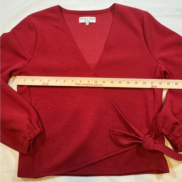 Madewell Texture & Thread Red V-Neck Wrap Blouse - Picture 5 of 11